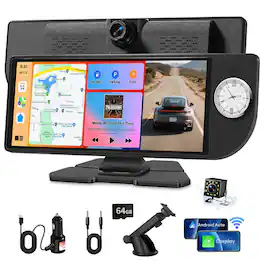 Wrightmaster - 10.26" Android Auto & Apple CarPlay Digital Media Receiver with 4K Front Camera, HD Rear Camera & Bluetooth 5.2 - Black