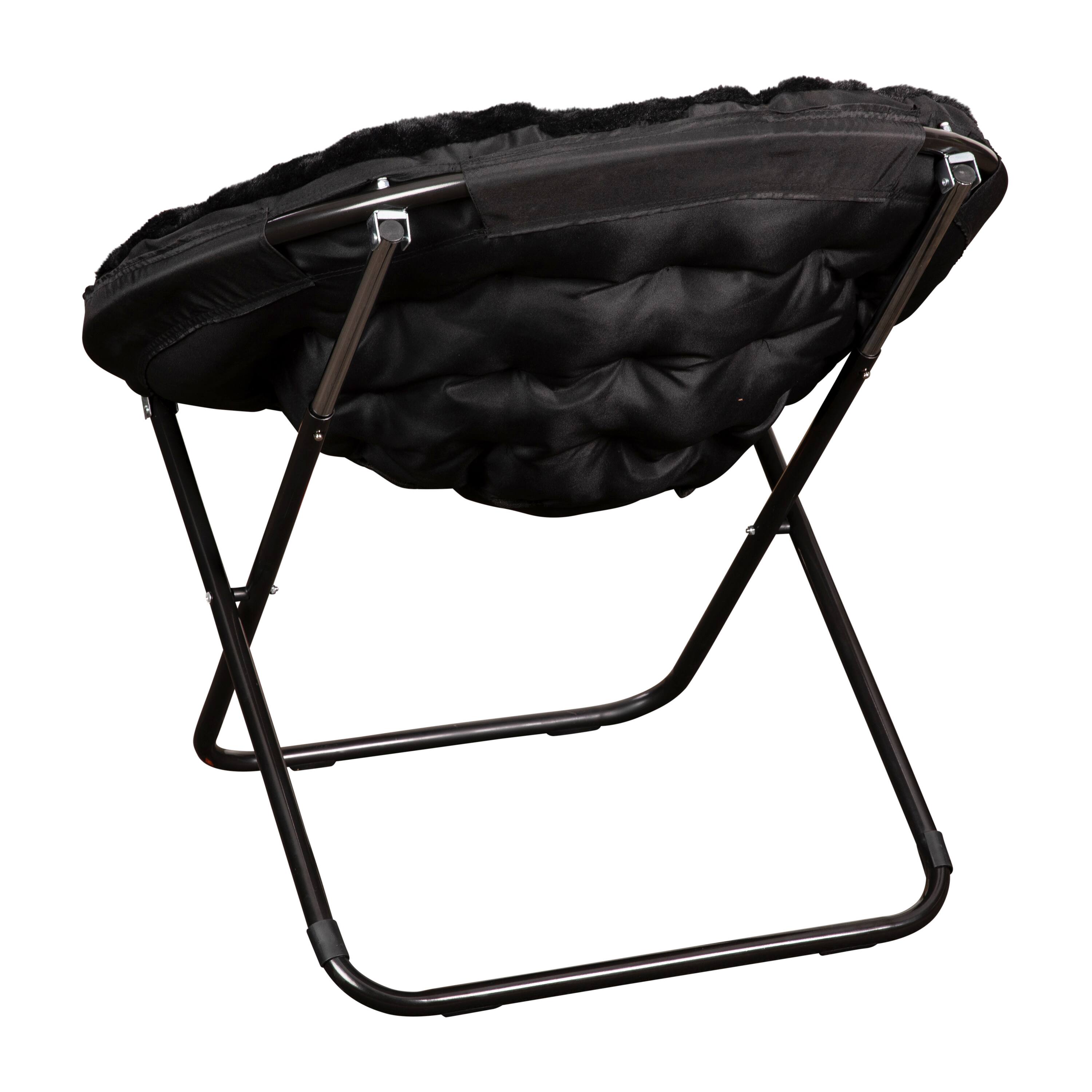 Alt View 7. Emma + Oliver - Ersa Oversize Folding Saucer Chair with Cozy Faux Fur Cushion and Metal Frame for Dorms, Bedrooms, Apartments and More - Black Faux Fur/Black Frame.