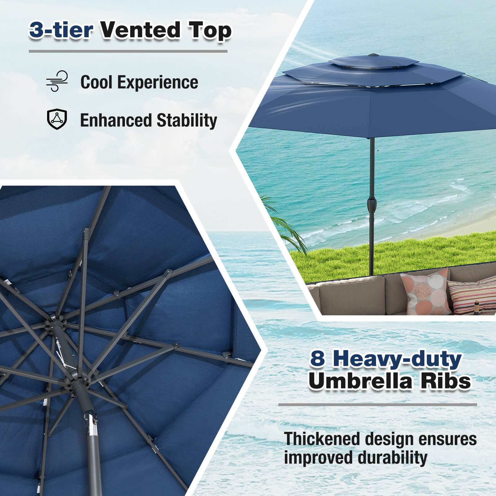 3-tier Vented Top
Cool Experience
Enhanced Stability
8 Heavy-duty Umbrella Ribs
Thickened design ensures improved durability
