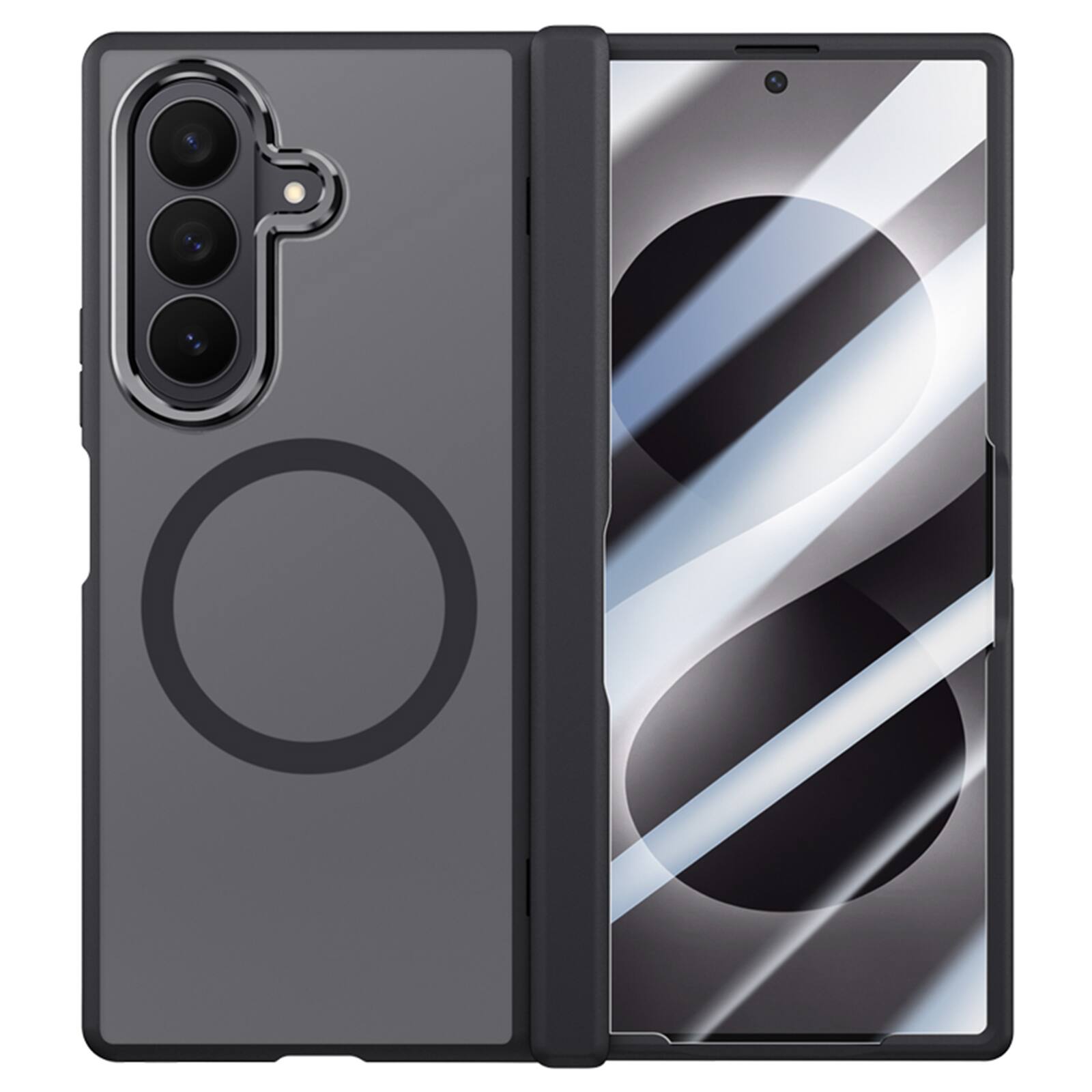 Left. Dteck - Magnetic Case for Samsung Galaxy Z Fold 8 Ultra, Frosted Rugged Hinge Protection Cover with Built-in HD Screen Protector - Black.