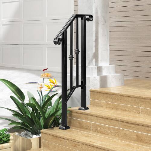 Alt View 7. Winado - 1-Step Handrails Transitional Crimping Handrail w/ Pagoda Decoration Stair Rails for Concrete Step Indoor Outdoor Garden - Black.