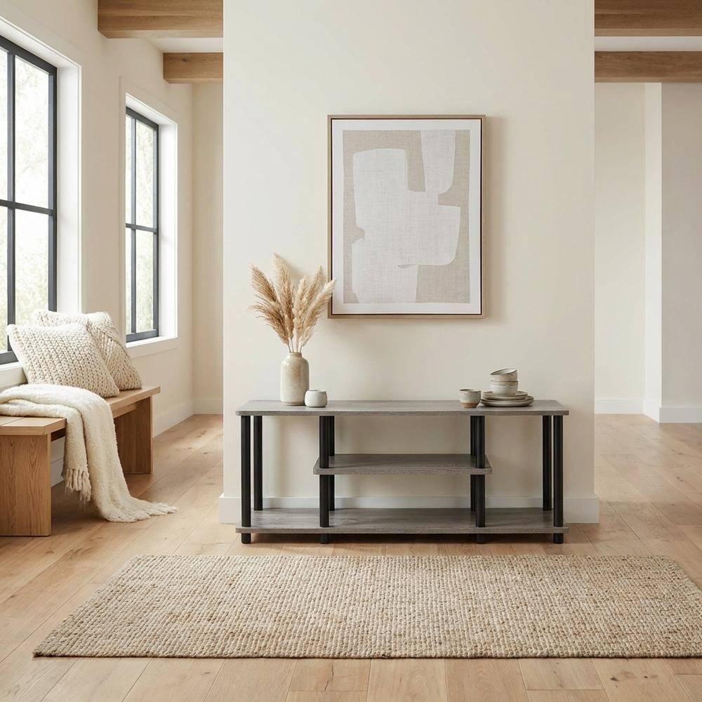 Alt View 2. FurniFact - French Oak Grey TV Stand with 3 Tiers and No Tools Assembly - Gray.