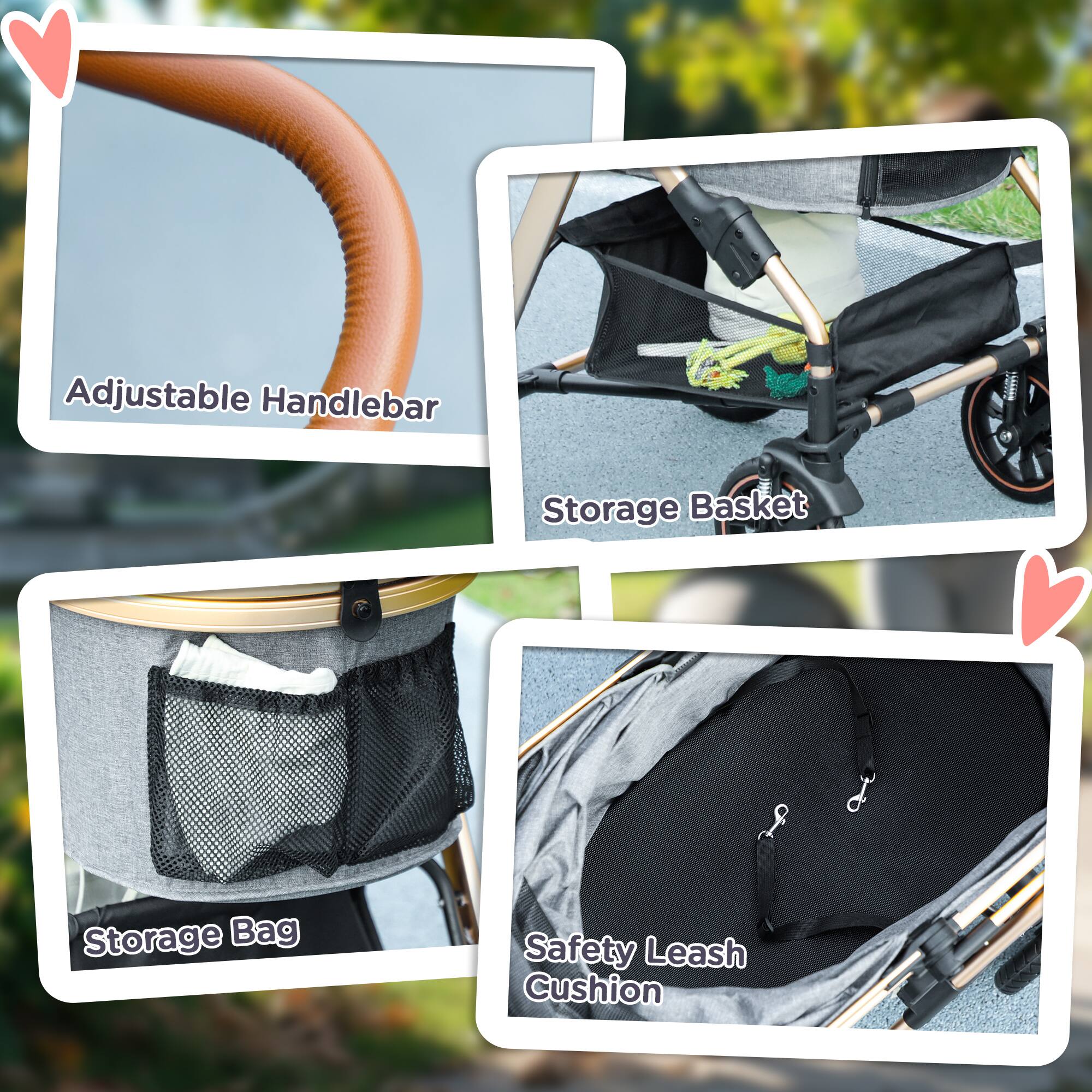 Adjustable Handlebar  
Storage Basket  
Storage Bag  
Safety Leash Cushion