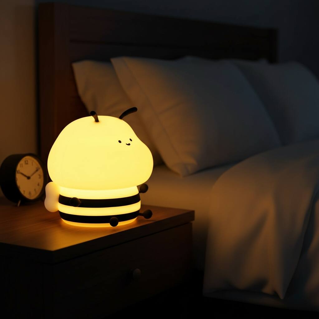 Alt View 3. FINEAK - Cute Bee Night Light-Dimmable Tap Control Nursery Lamp for Kids - Bee-yellow.