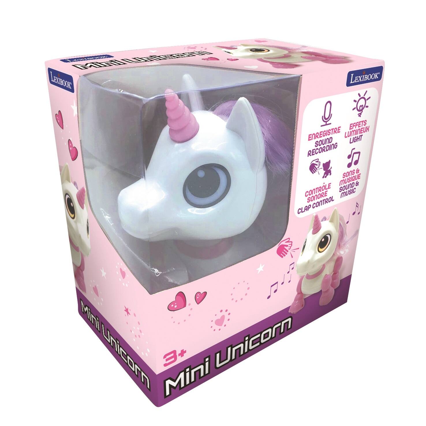 LEXIBOOK  
Mini Unicorn 3+  

ENREGISTRE SOUND RECORDING  
EFFETS LUMINEUX LIGHT  
SONS & MUSIQUE MUSIC & SOUND  
CLAP CONTROL