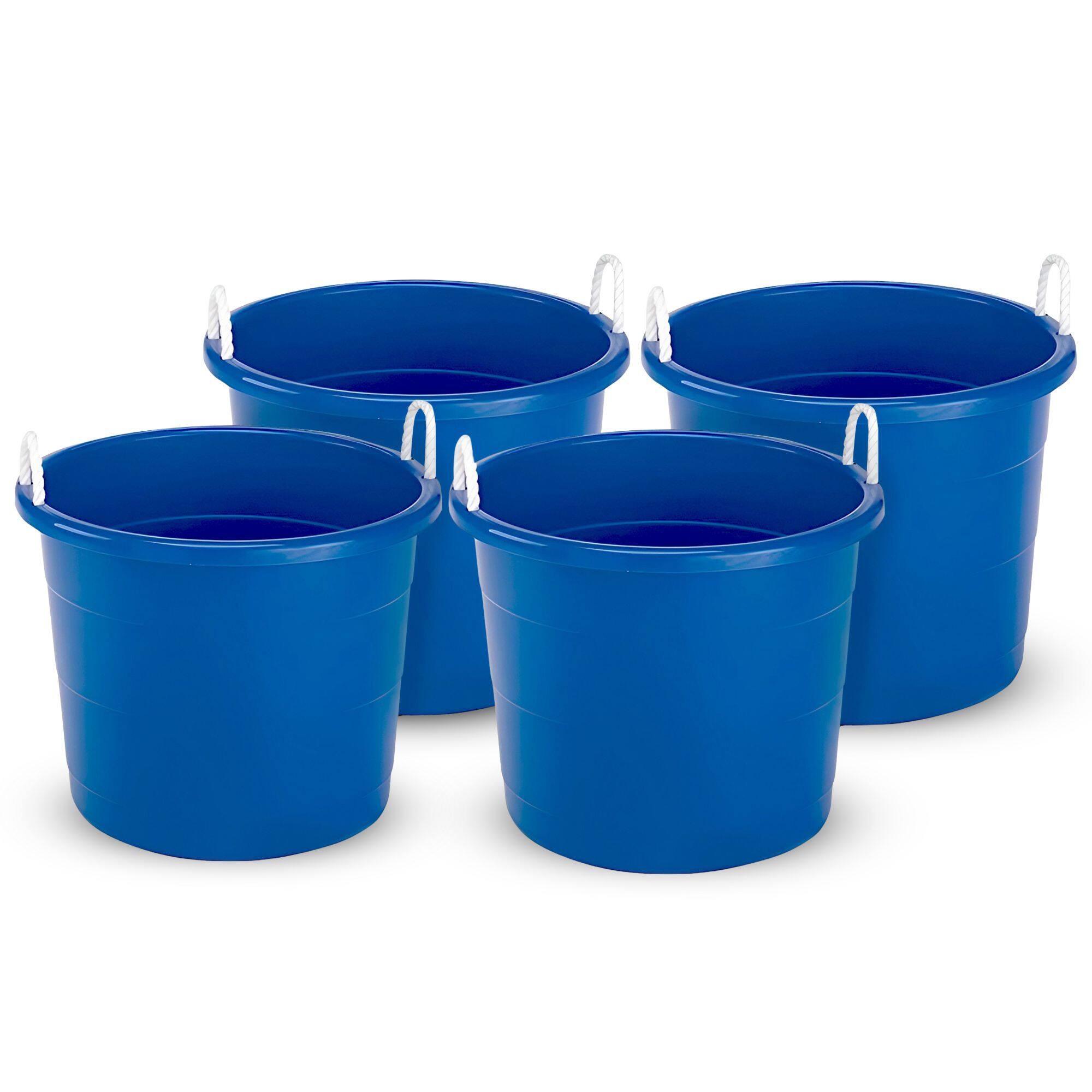 Front. Homz - Homz 17 Gallon Indoor Outdoor Storage Bucket with Rope Handles, Blue (4 Pack) - Blue.