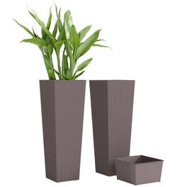 Outsunny - 23.6 Inch Tall Planters for Outdoor Plants, Set of 2 Plastic Rattan-Like Flower Pots with Drainage Holes