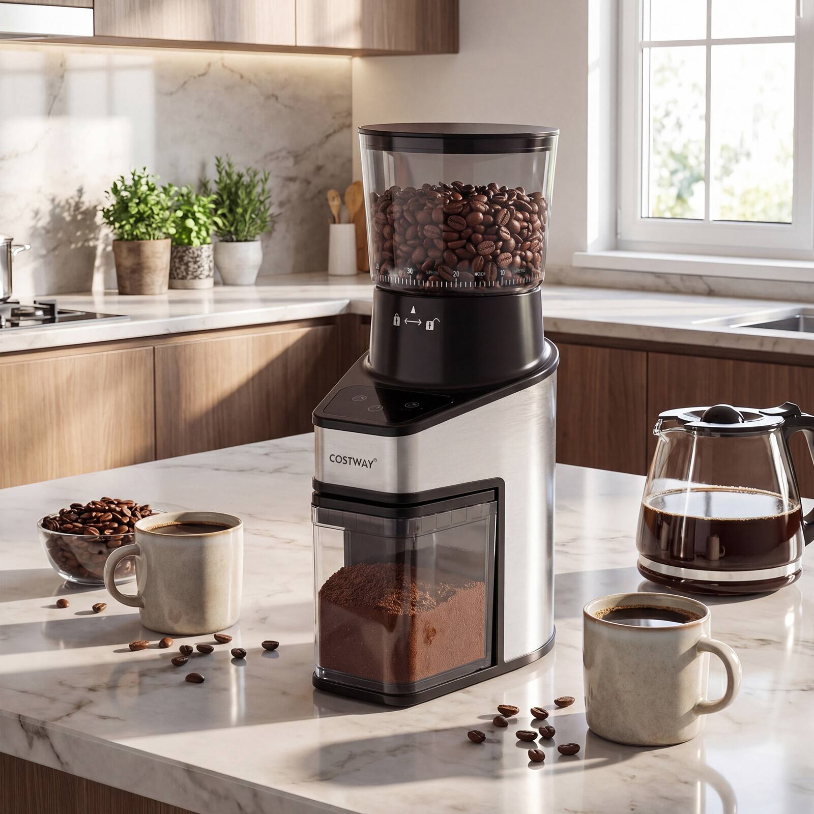 Alt View 3. Costway - Costway Coffee Grinder, Electric Coffee Bean Grinder with 60 Precise Grinding Settings - Silver + Black.