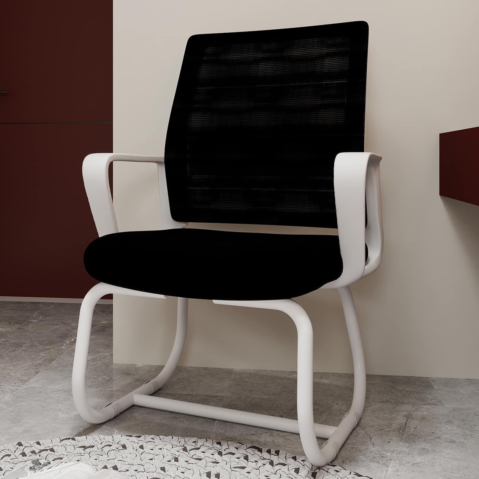 GOODSILO - Minimalist Modern Office Chair - Metal Frame, Soft Cushion, Home & Office Use - White+Black