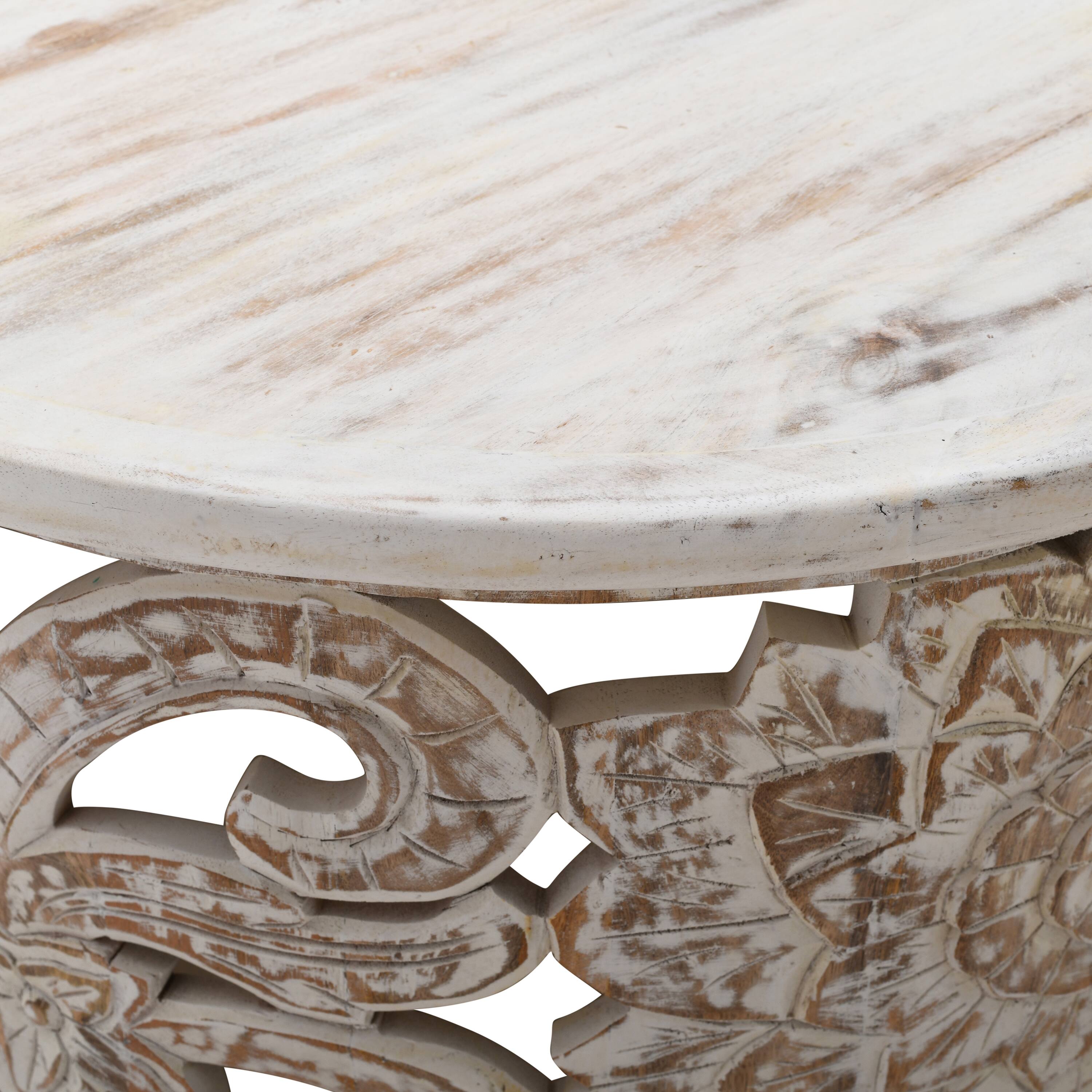 Alt View 2. Manhattan Lane - Alina Coffee Table Handcrafted Mango Wood Floral Carved Cut Out Design Distressed White Finish 33 Inch - White.