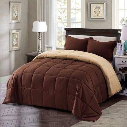 Front. Hivvago - Twin/Twin XL Traditional Microfiber Reversible 3 Piece Comforter Set in Brown - Brown.