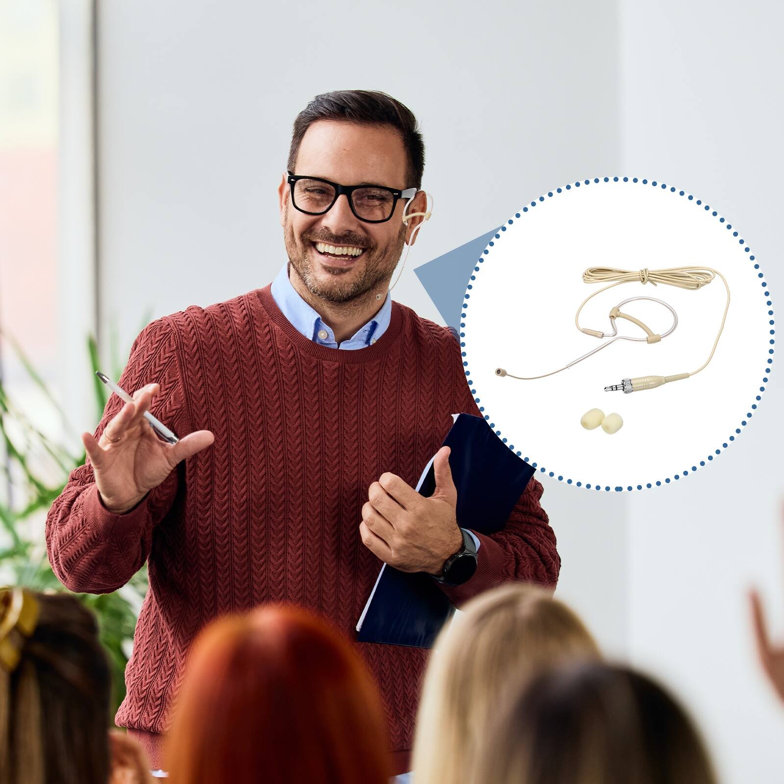 Alt View 5. Unique Bargains - Ear Hook Headset Microphone Single Over Ear Omnidirectional Wired Condenser with Standard 3.5mm TRS Plug 3.9ft Cable - Beige.