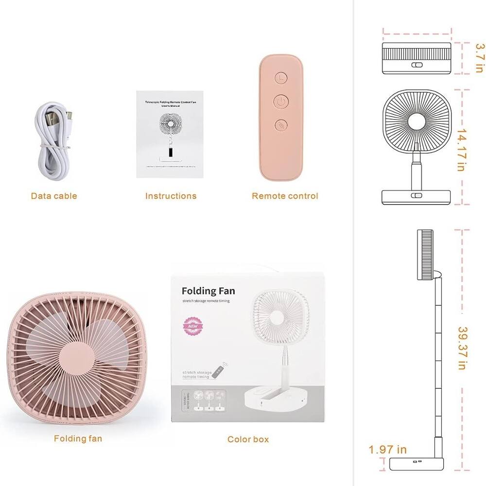 3.7 in  
14.17 in  
39.37 in  
1.97 in  

Data cable  
Instructions  
Remote control  
Folding fan  
Color box
