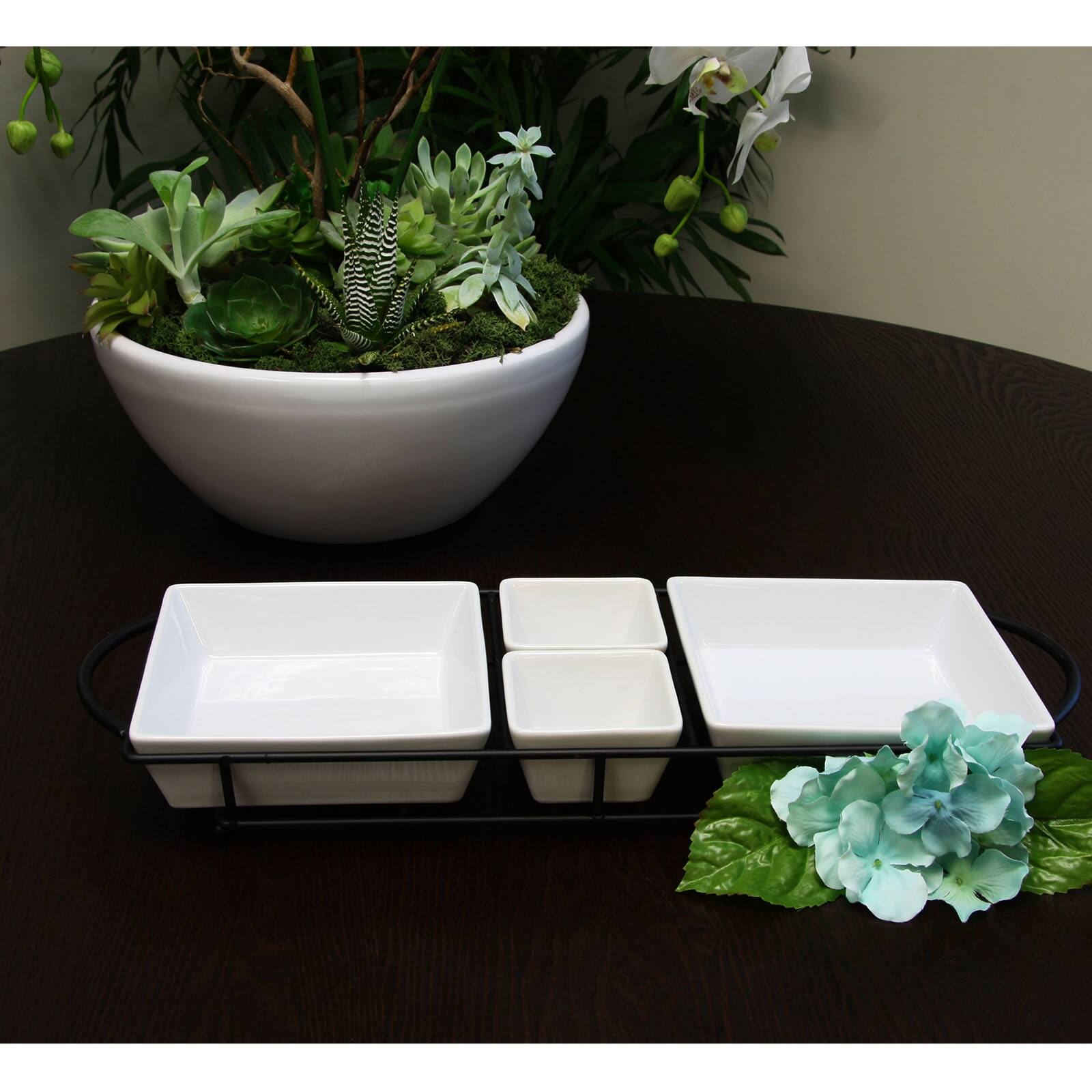 Alt View 3. Gibson - Gibson Gracious Dining 5 Piece Serving Set With Metal Rack in White Porcelain - White.