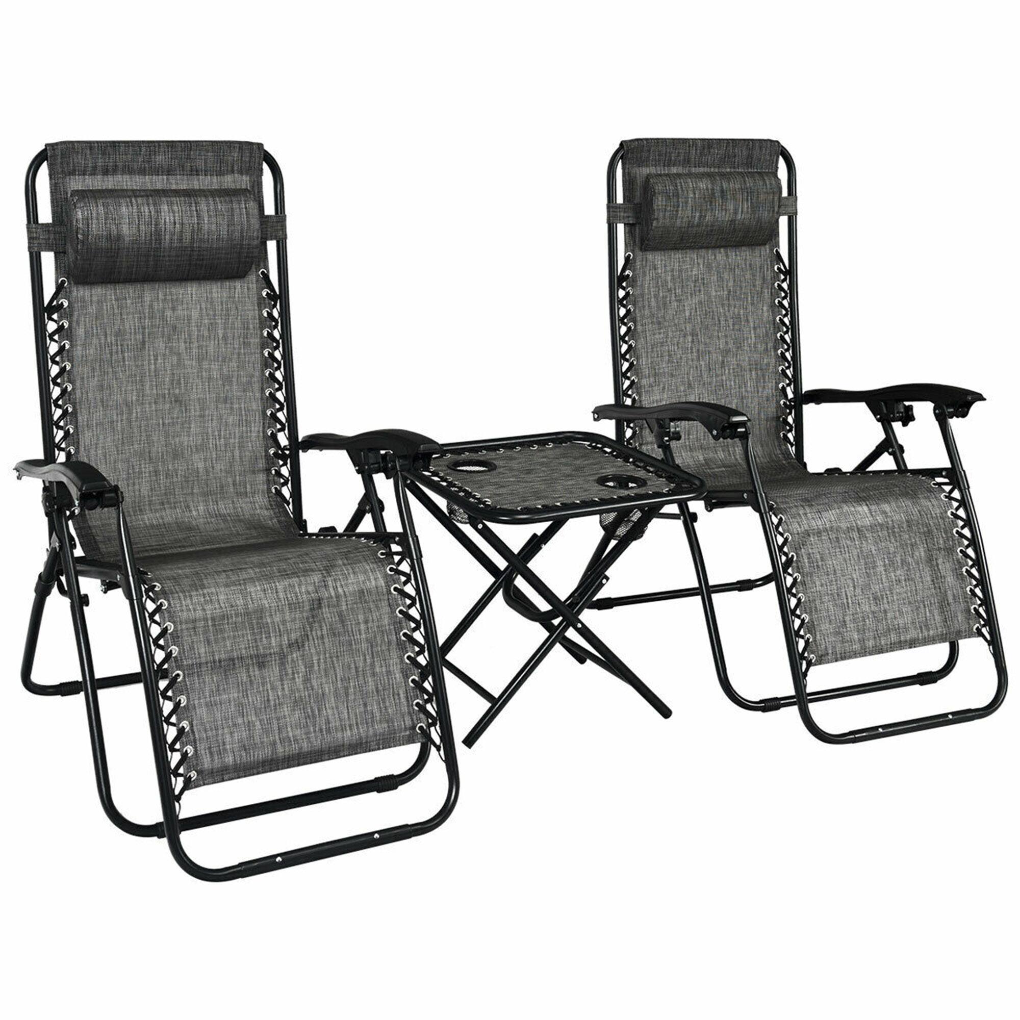 Alt View 5. Gymax - Gymax 3PCS Zero Gravity Recliner Lounge Chairs Pillows Table Portable Folding Grey - Gray.