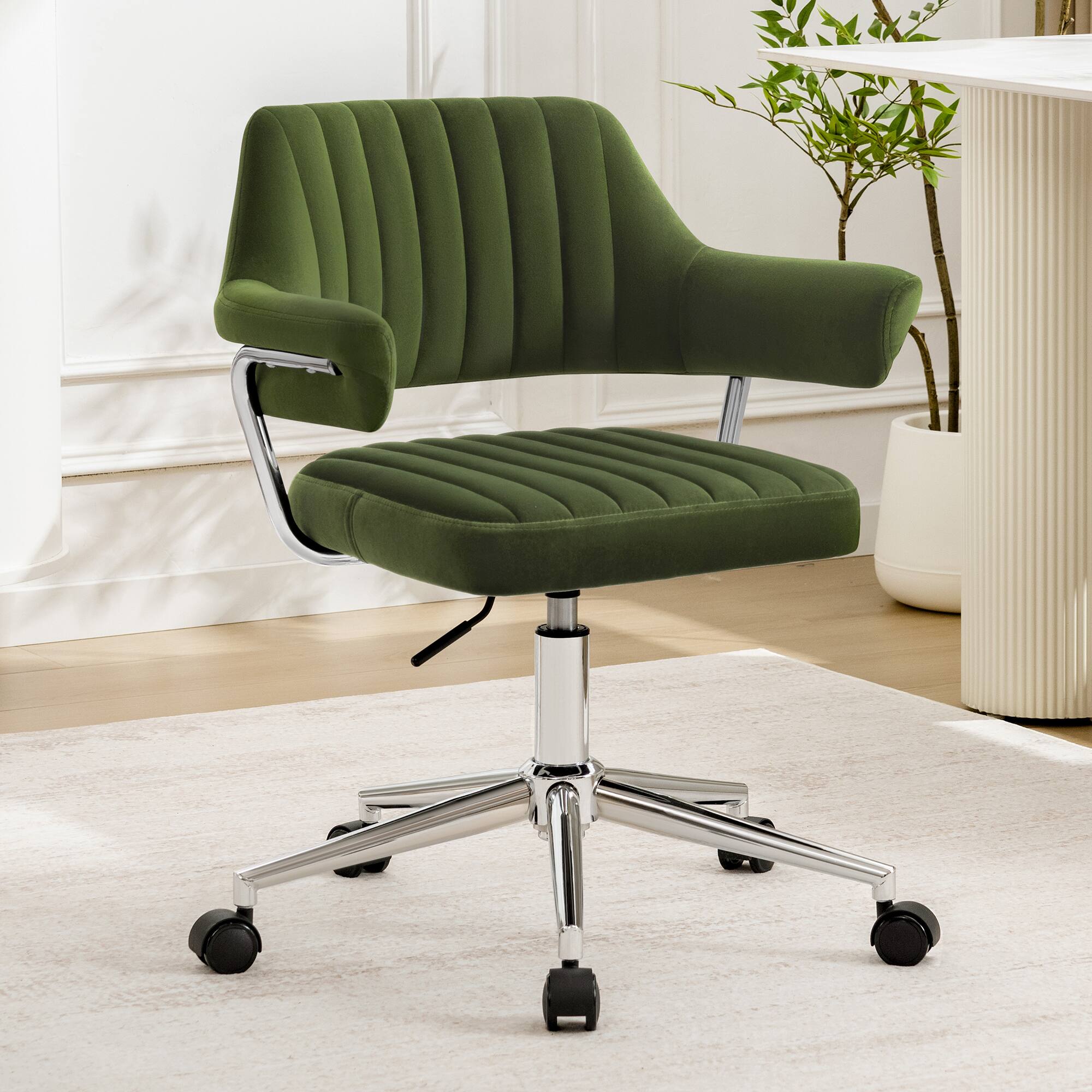 Alt View 7. KERDOM - Rolling Mid Back Computer Chair, Swivel Makeup Chair with Arms, Adjustable Height Modern Style Velvet Home Office Chair - Green-1PC.