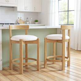 Pefilos - 24 Inch Teddy Velvet Home Bar Stools Set of 4, Padded Backrest with Footrest, Counter Height Stools - Beige