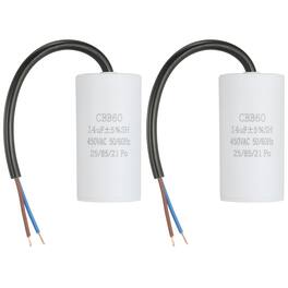 Unique Bargains - 2pcs 14uF CBB60 Run Capacitor, AC 450V 2 Wires 50/60Hz Cylinder 73x37mm for Air Compressor, Water Pump - White