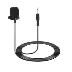 Front. Unique Bargains - Lavalier Lapel Microphone, 3.5mm Straight Stereo 3-Pole Condenser Collar Mic 1.5m Wired Omnidirectional Mini Lapel - Black.