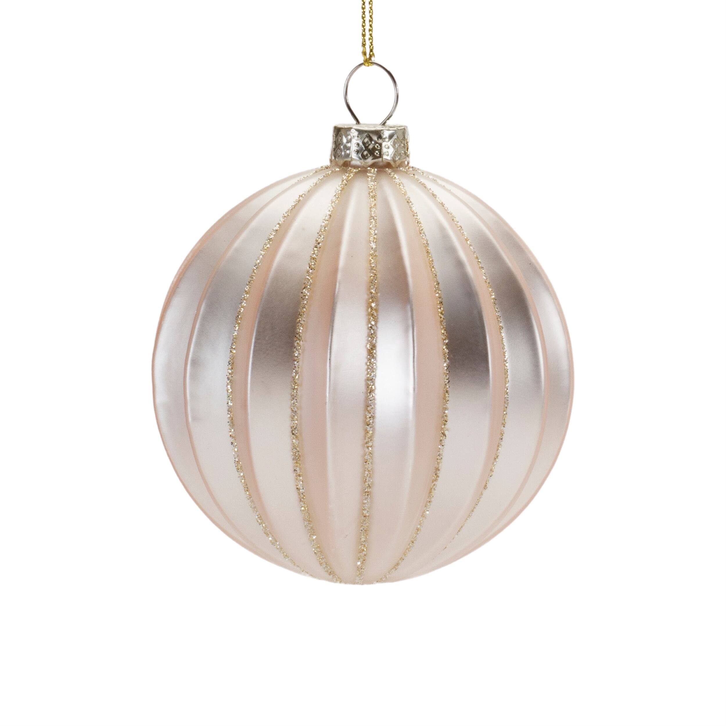 Back. BreeBe - Metallic Ribbed Glass Ball Ornament (Set of 6) - Silver.