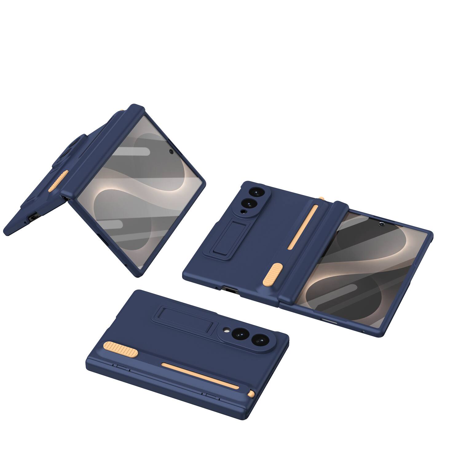 Alt View 3. Dteck - Rugged Case for Samsung Galaxy Z Fold8,Built-in Screen Protector & Stylus Pen,Hinge Protection Hard PC Stand Cover - Royalblue.