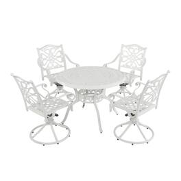 Mondawe - 5-Piece Cast Aluminum Patio Dining Set with Swivel Chairs and Umbrella Hole - White