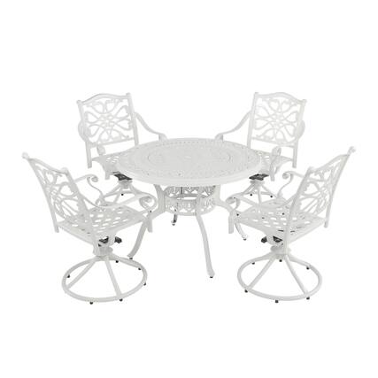 Front. Mondawe - 5-Piece Cast Aluminum Patio Dining Set with Swivel Chairs and Umbrella Hole - White.