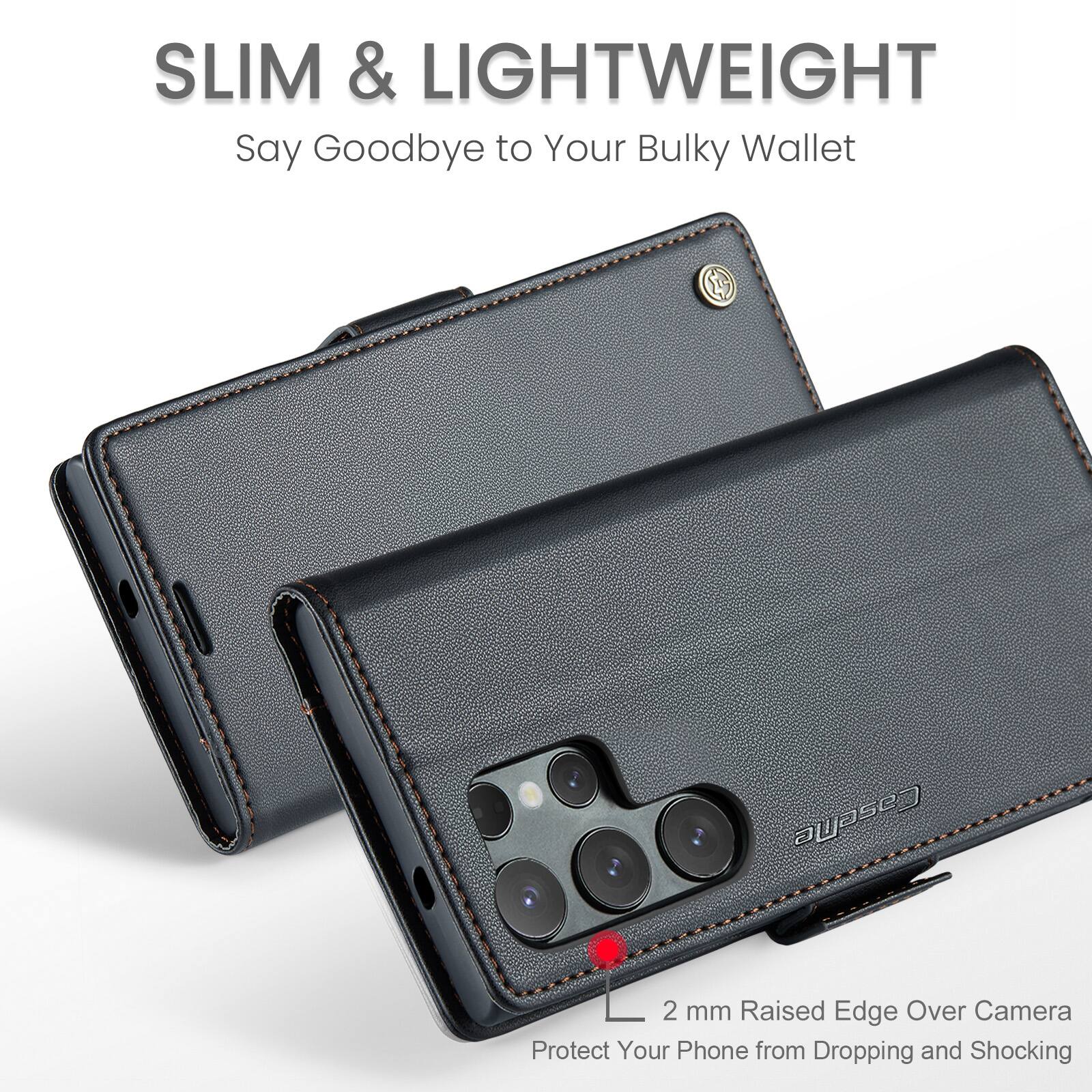 SLIM & LIGHTWEIGHT  
Say Goodbye to Your Bulky Wallet  

2 mm Raised Edge Over Camera  
Protect Your Phone from Dropping and Shocking