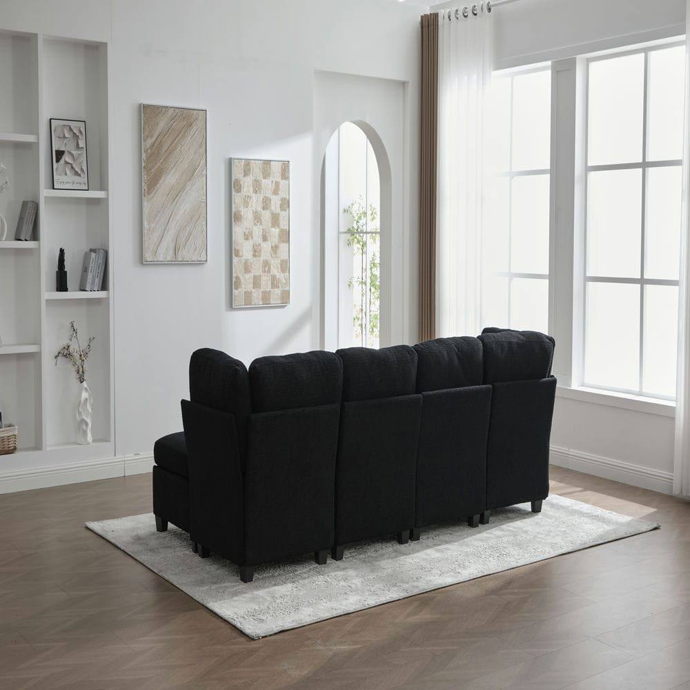 Alt View 4. Kadyn - U-Shaped 6-Seat Sectional, Configurable Modular Couch with Chaise and Storage Ottoman, Black - Black.