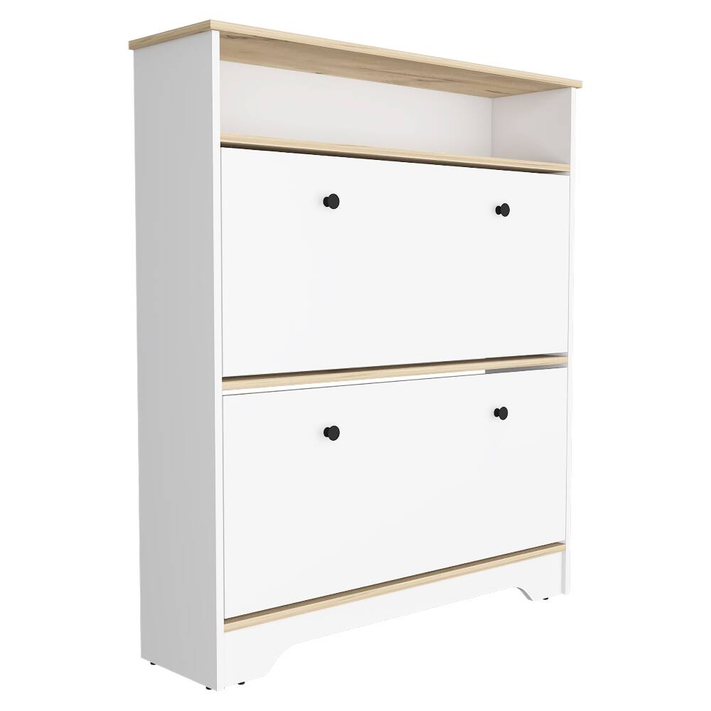 Back. Loheer - Loheer light oak and white shoe cabinet with open shelf - Light Oak / White.