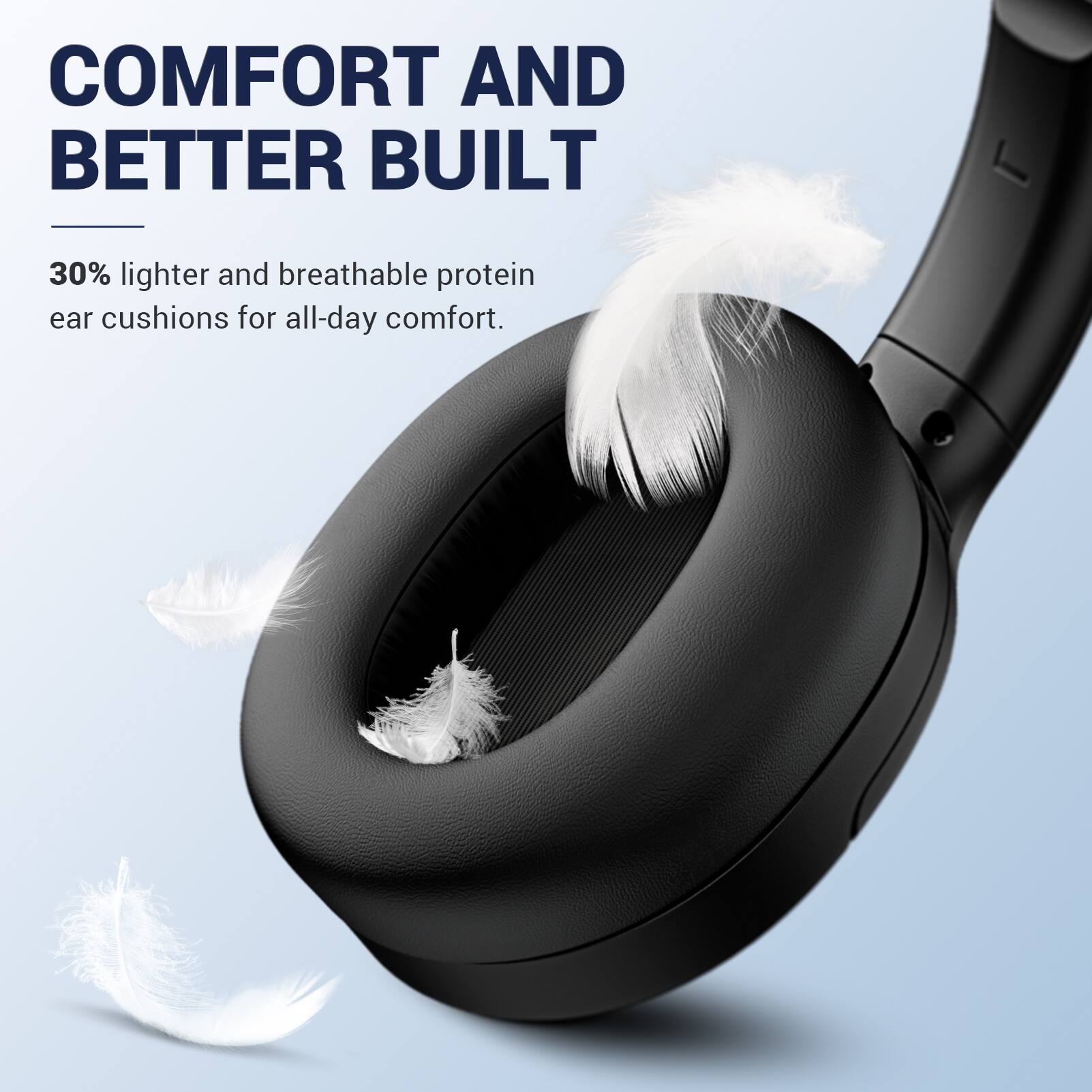 COMFORT AND BETTER BUILT

30% lighter and breathable protein ear cushions for all-day comfort.