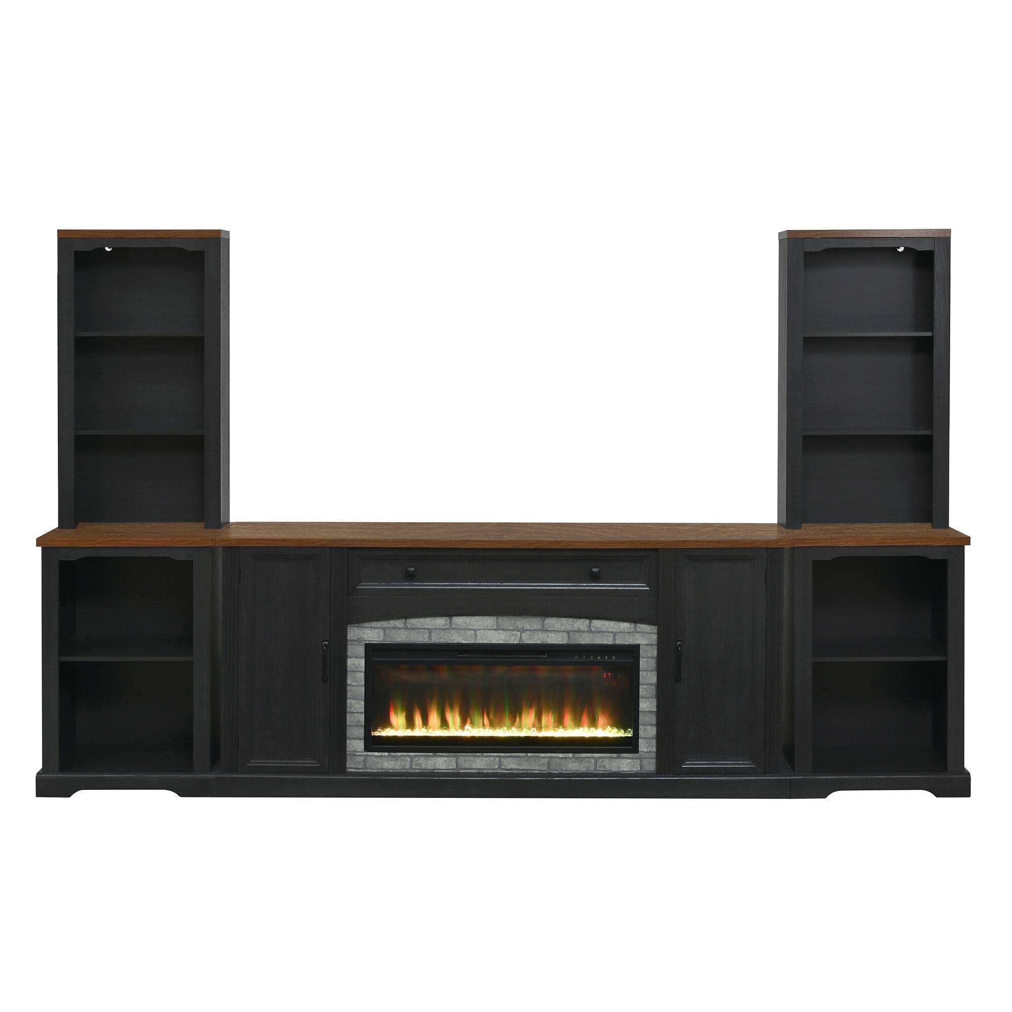 Angle. Whisen - 70-Inch 3-Piece TV Stand Set with Electric Fireplace Heater,Entertainment Center with Storage Bookshelves - Black.