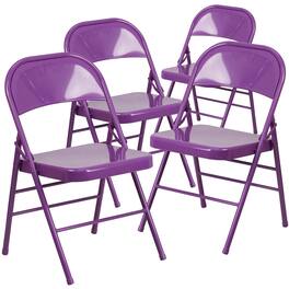 Emma + Oliver - 4 Pack Colorful Metal Folding Chair Teen and Event Seating - Impulsive Purple