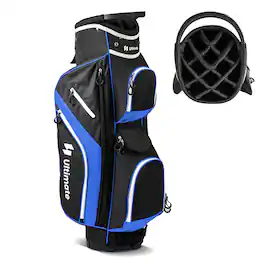 Costway - Lightweight Golf Cart Bag with 14 Way Top Dividers 9 Pockets Rain Hood Cooler Bag - Blue