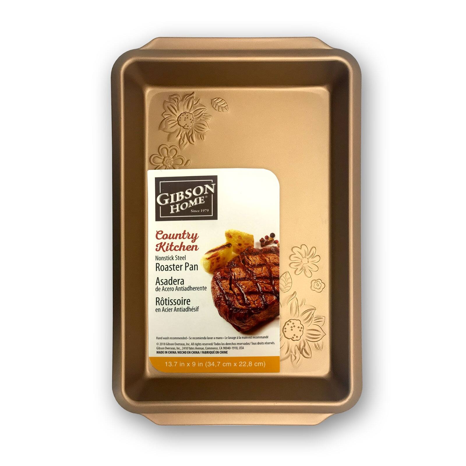 Gibson Home Since 1919 Country Kitchen Nonstick Steel Roaster Pan Asadera de Acero Antiadherente Rôtissoire en Acier Antiadhésif Pan - 13.7 in x 9 in (34.7 cm x 22.8 cm)