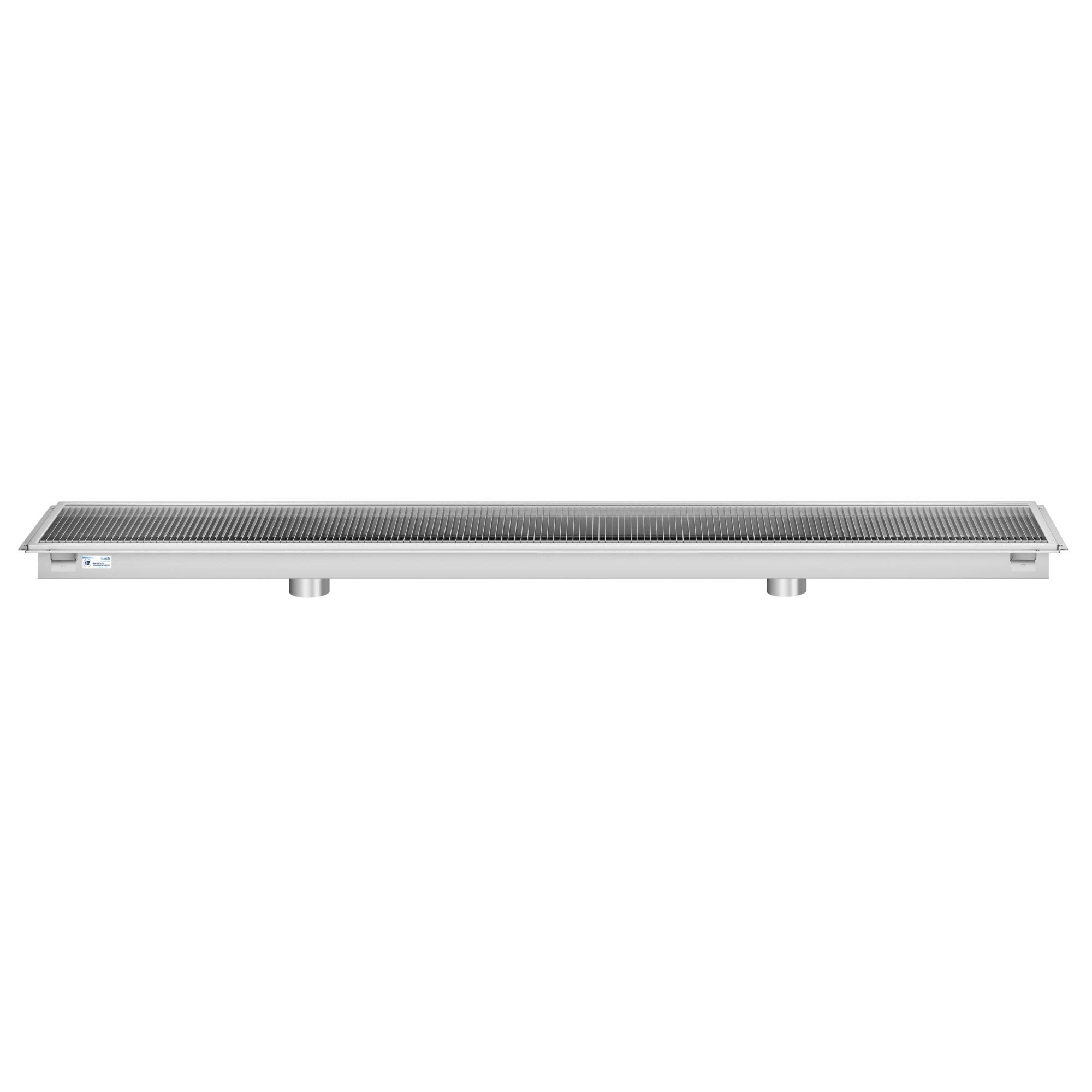 Back. Koolmore - 18" x 96" Stainless Steel Floor Trough Drain, 14-Gauge with Subway-Style Grating & Removable Drain Basket, NSF Listed - Stainless-Steel.