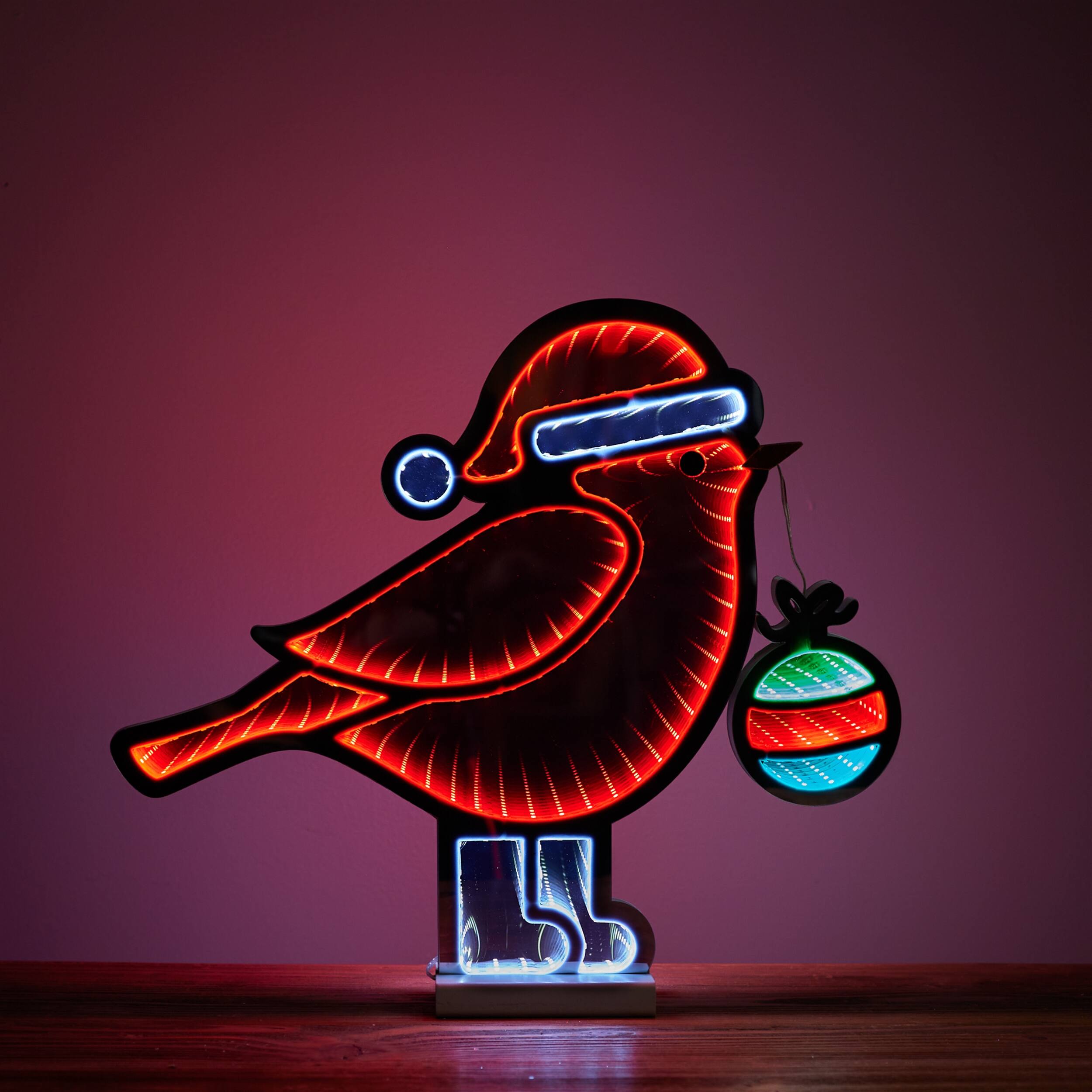 Back. BreeBe - Holiday Cardinal Bird Ekkolight 15.75"H - Red, White, Green.