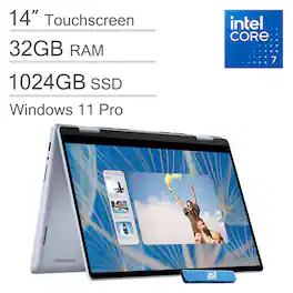 Dell - Inspiron 14 7440 14" WUXGA 2-in-1 Touchscreen Laptop - Intel Core 7 with 32GB Memory - 1TB SSD - Windows 11 Pro - Ice Blue