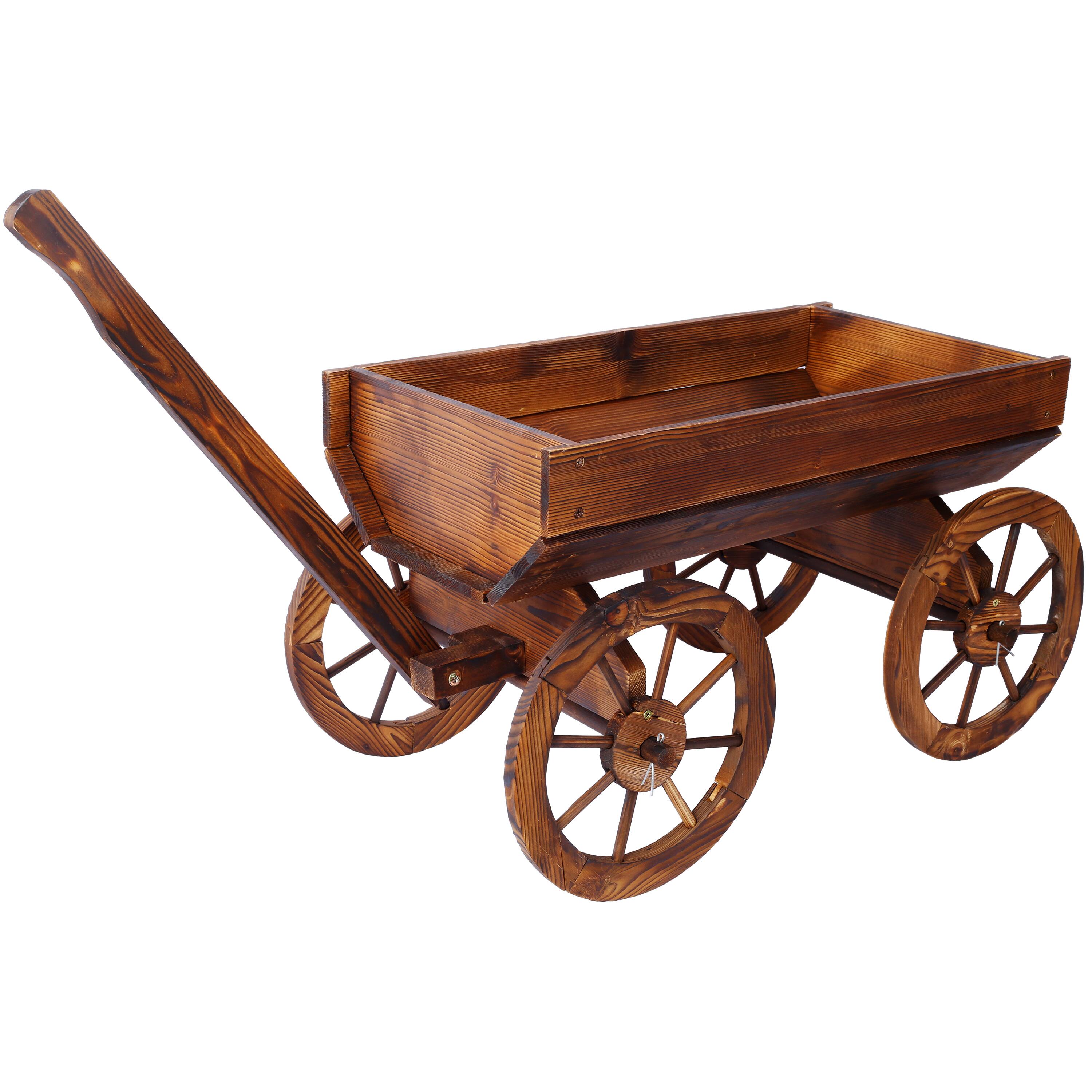 Alt View 7. GOODSILO - Rustic Wood Wagon Planter with Wheels - Decorative Outdoor Garden Flower Pot Stand - Brown.