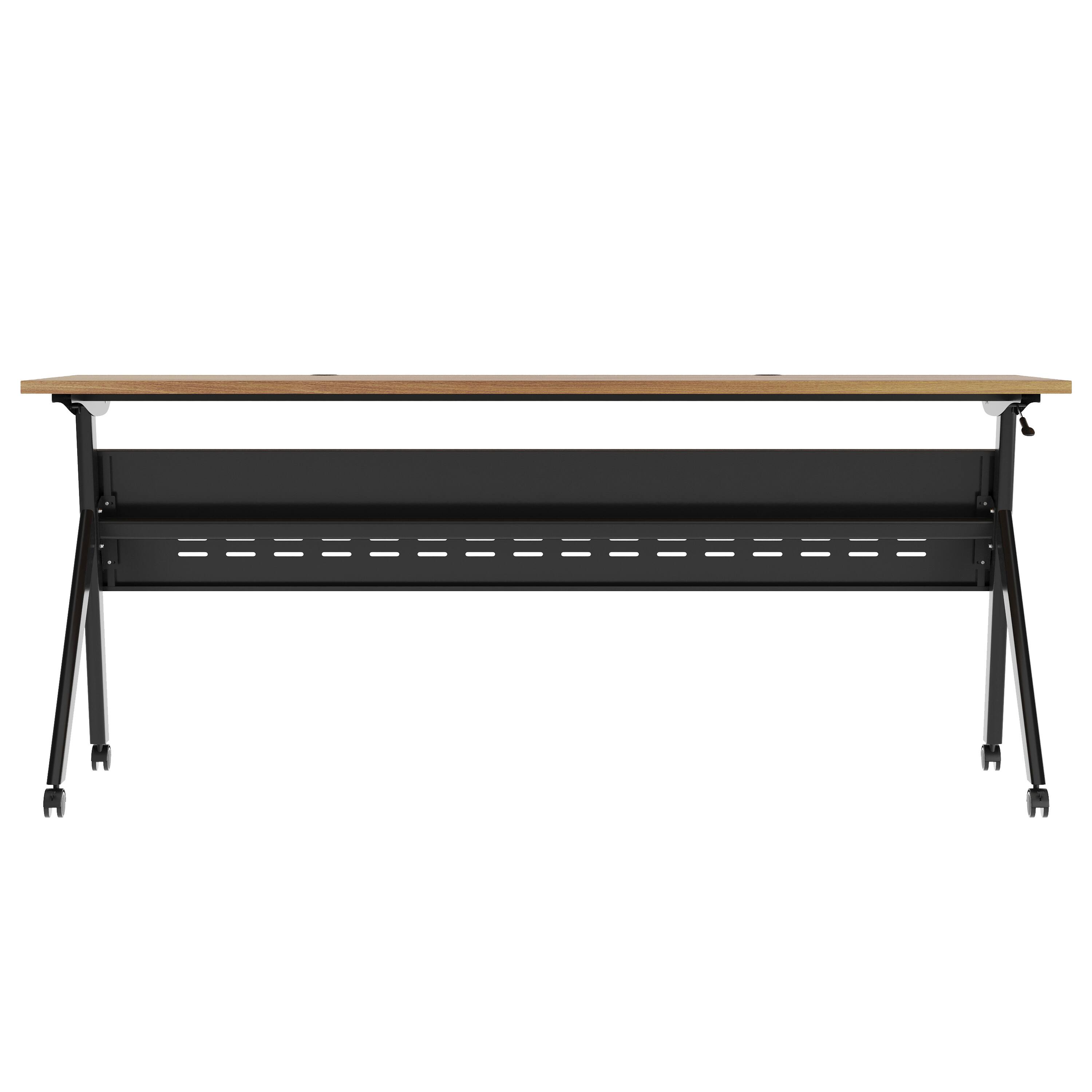 Angle. Flash Furniture - Davis Commercial Grade 72" x 24" Heavy-Duty Nesting Flip Training Table with Y-Legs, Modesty Panel, 1" Thick Walnut Tabl - Brown.