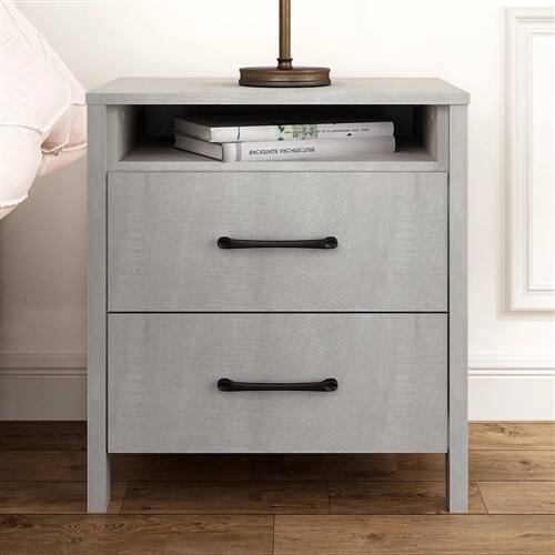 Angle. Hivvago - Modern Farmhouse Bedroom 2-Drawer Bedside Table Nightstand in Grey Wood Finish - Grey.