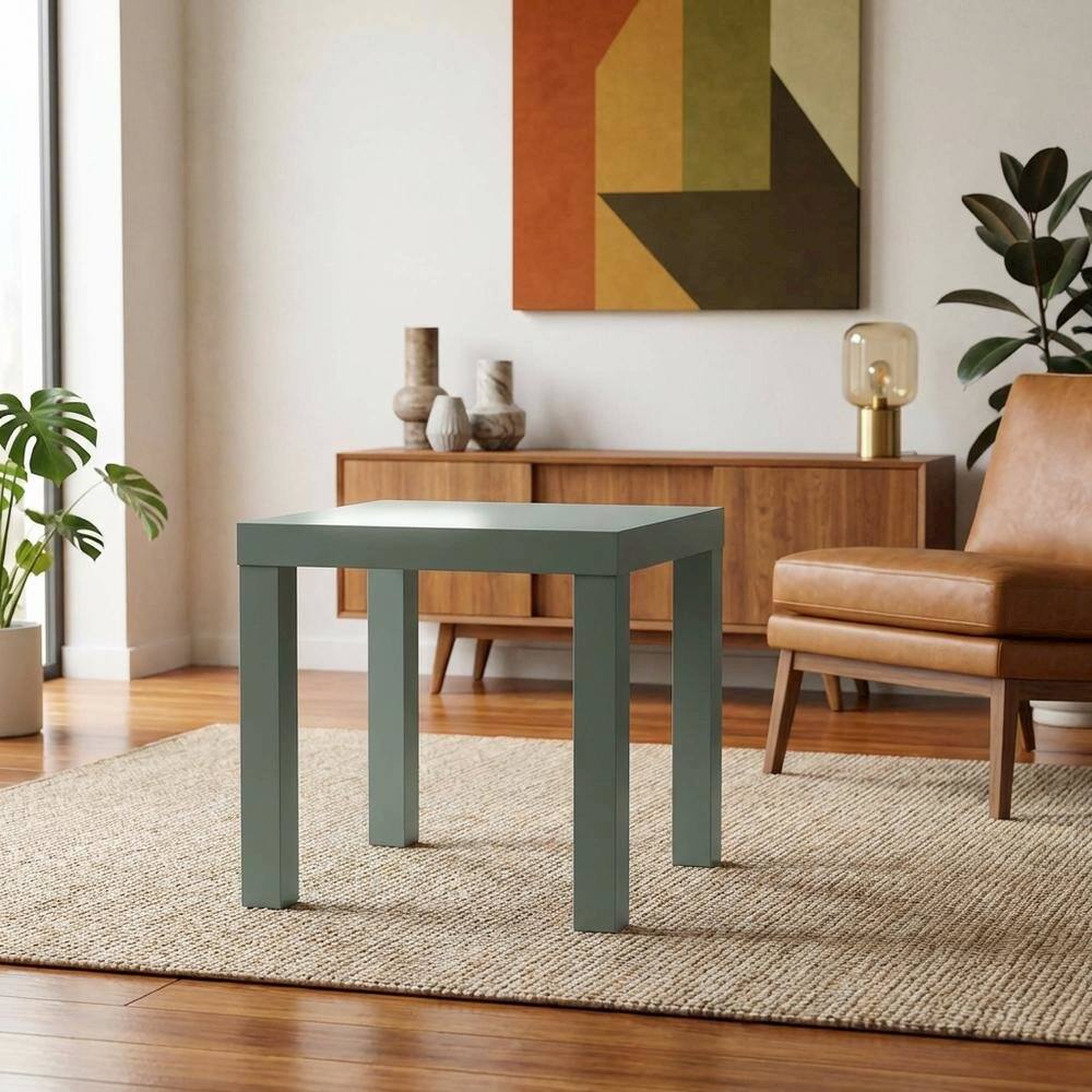 Angle. FurniFact - Sage Green Square End Table with Thick Top and Modern Design - Sage Green.