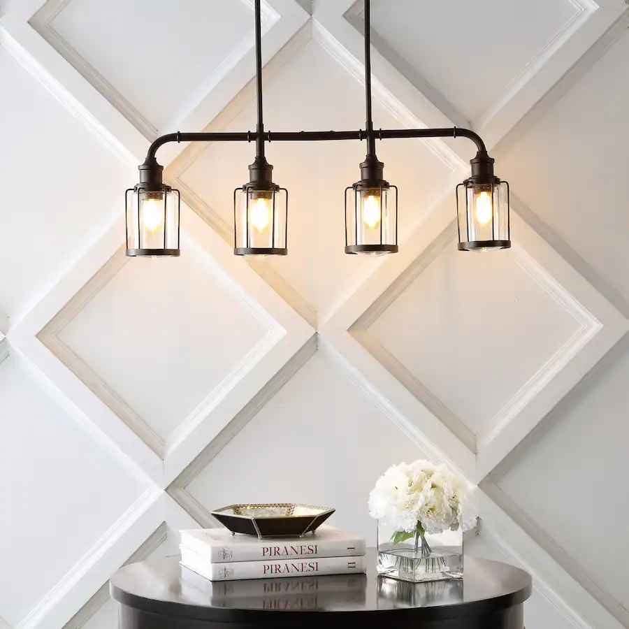 Jonathan Y Abbott 34" 4 Light Farmhouse Industrial Iron/Glass Linear ...