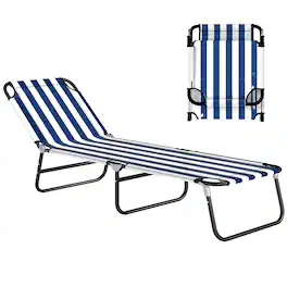 Outsunny - Folding Chaise Lounge Pool Chairs, Outdoor Sun Tanning Chairs with 5-Level Reclining Back, Steel Frame for Beach - Blue and White