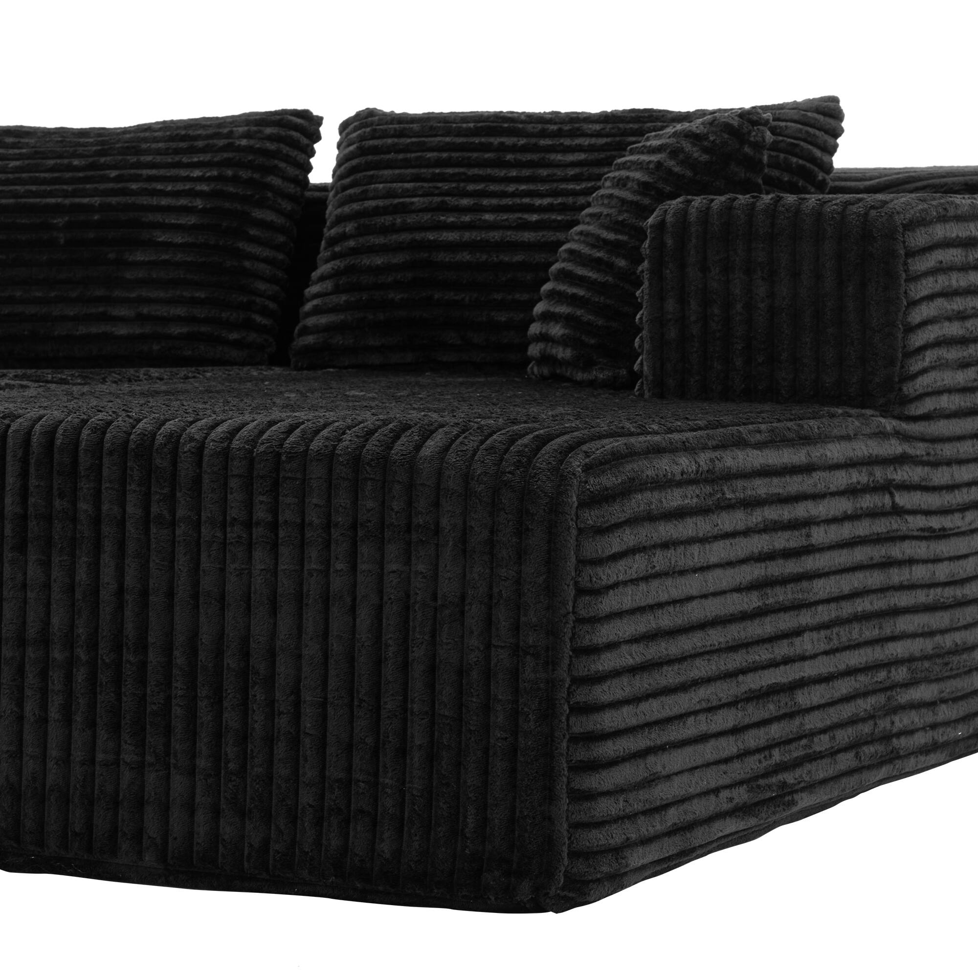 Alt View 4. FUFU & GAGA - Modular Corduroy L-Shaped Sectional Sofa with Chaise, High-Density Rebound Sponge Cushions Tool-Free Assembly - Black.