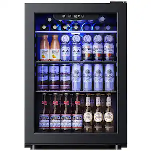 SIMZLIFE - 2.6 cu. ft Beverage Refrigerator Cooler with LED Light, Air Cooled Frost Free, 100-Can Beverage Fridge for Home/Offic - Black