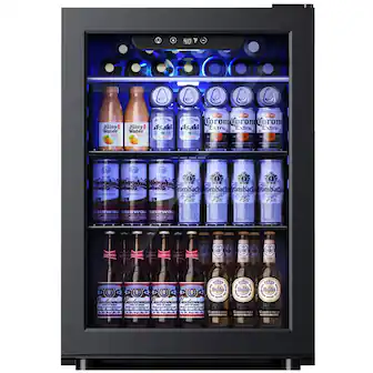 SIMZLIFE - 2.6 cu. ft Beverage Refrigerator Cooler with LED Light, Air Cooled Frost Free, 100-Can Beverage Fridge for Home/Offic - Black