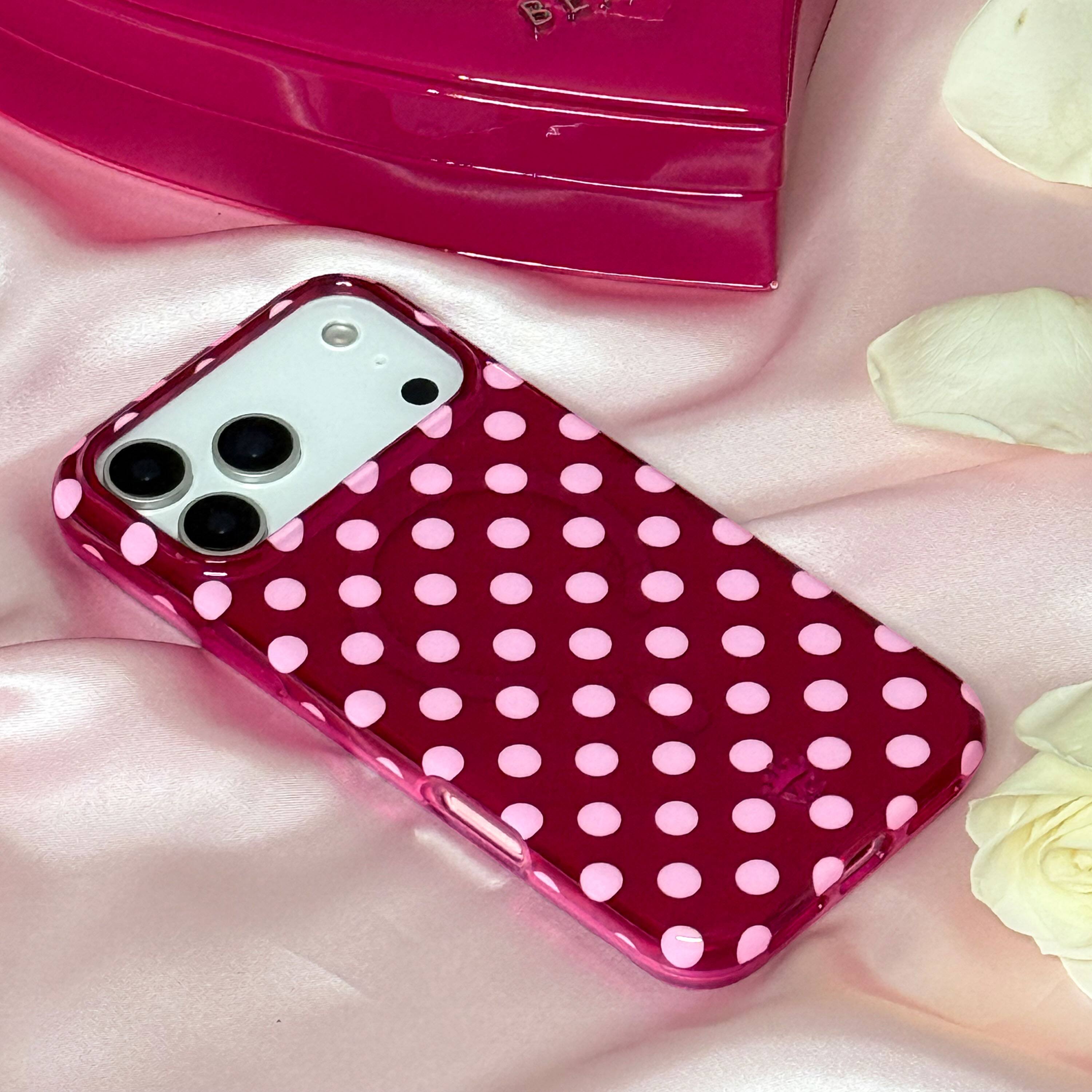 Alt View 8. VELVET CAVIAR - Magsafe Case for Apple iPhone 18 Pro Max / iPhone 17 Pro Max - Raspberry Polka Dot.