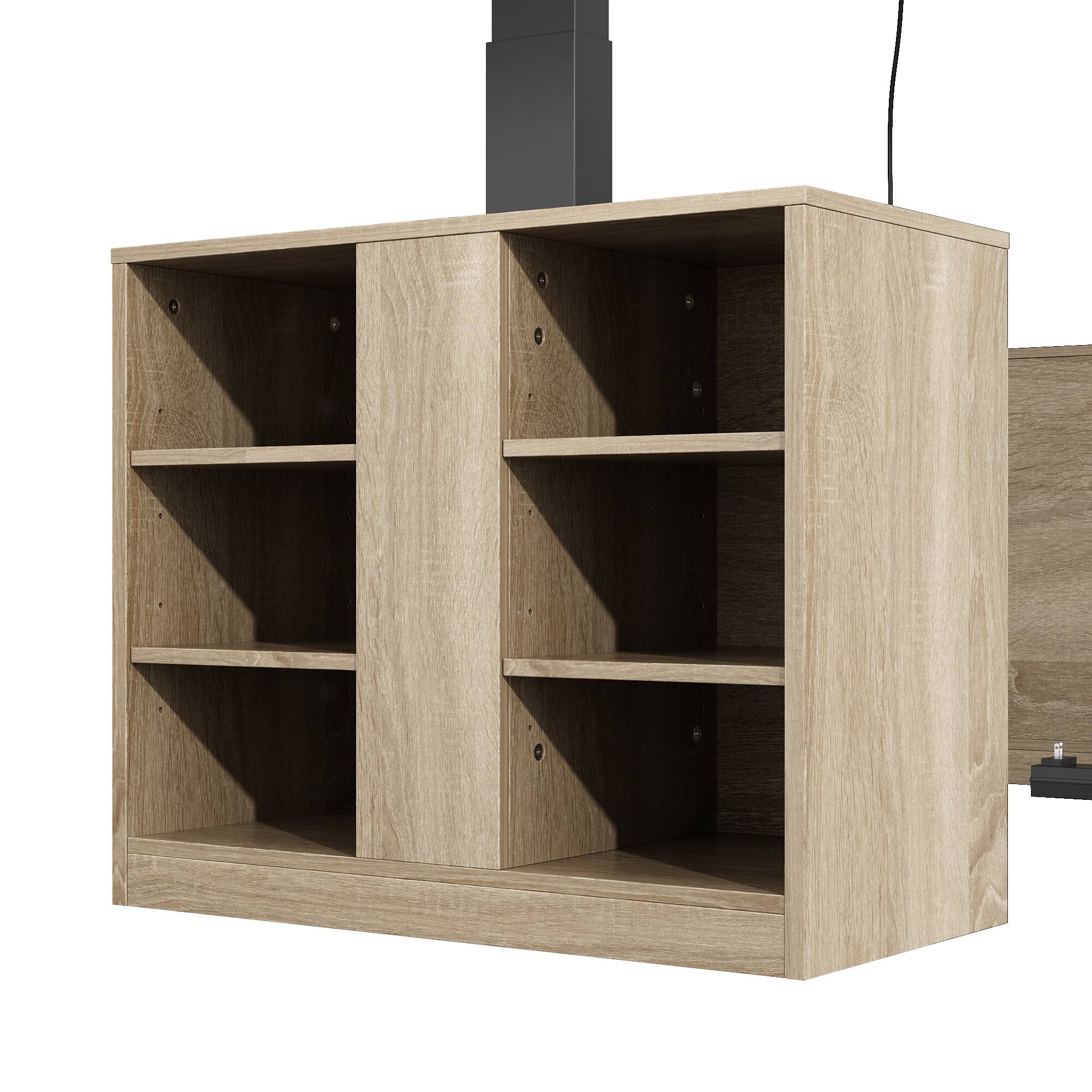 Alt View 6. Famapy - Electric Height Adjustable Desk with RGB Light & Dual Storage –Swappable Cabinets,2AC+3USB Outlet,Sit Stand Workstation - Wooden.