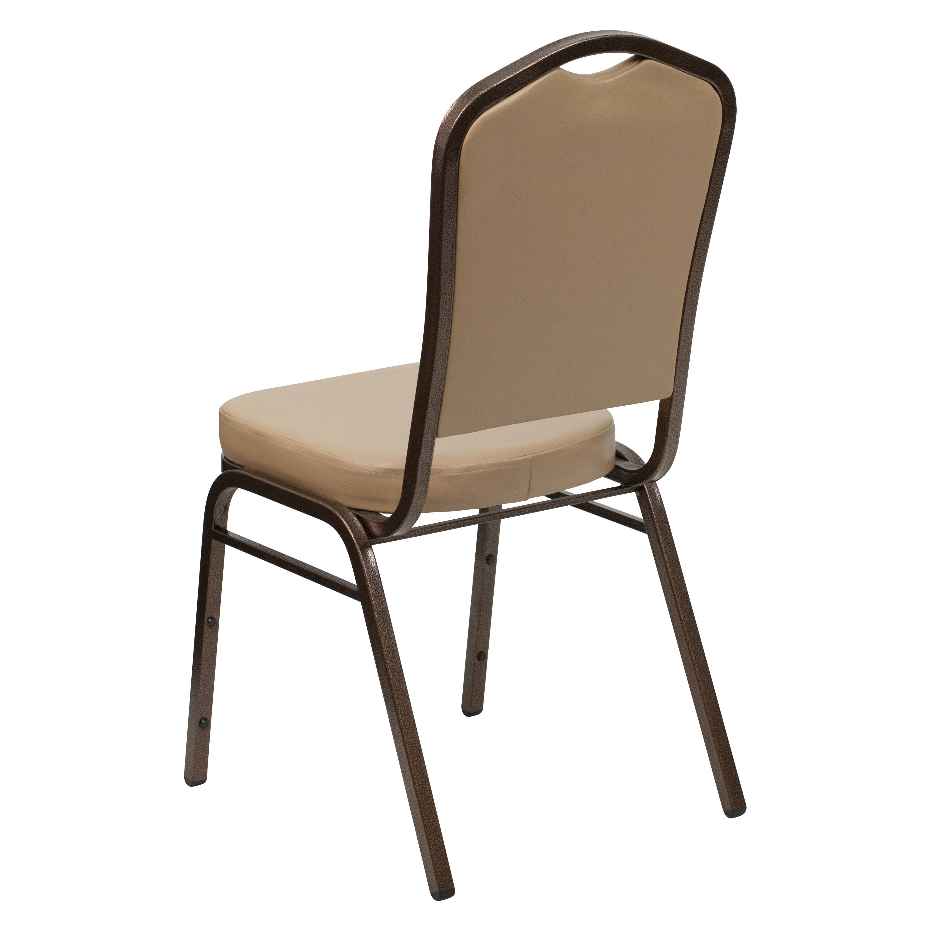 Alt View 5. Emma + Oliver - Crown Back Stacking Banquet Dining Chair - Tan Vinyl/Copper Vein Frame.